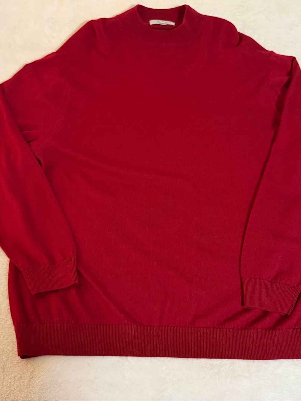 Turnbury Men’s 2X Extra Fine Merino Wool Sweater Red Mock Neck Pullover Sweater